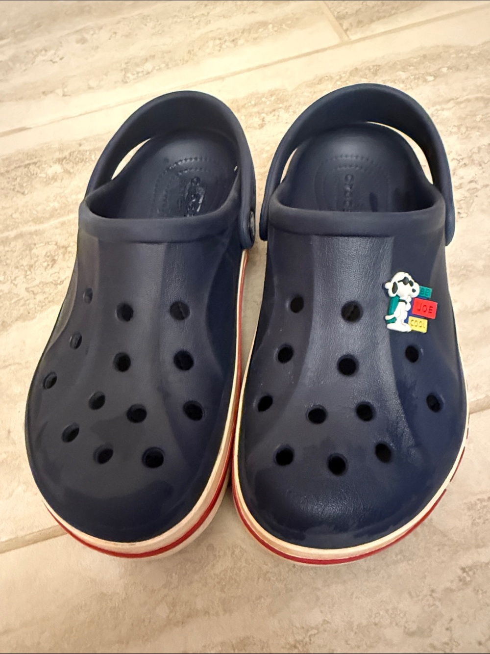 CROCS Kids Navy Slip-On Clog with Red-Trim Sole and Character Charm